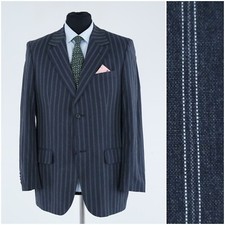 Mens Summer Sport Coat 40R US Size HEINE Striped Navy Blue Viscose Blazer Jacket