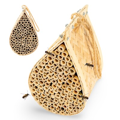#ad MEK Mason Bee House with Bamboo Tubes Hanging Teardrop Pollinator Habitat $24.99