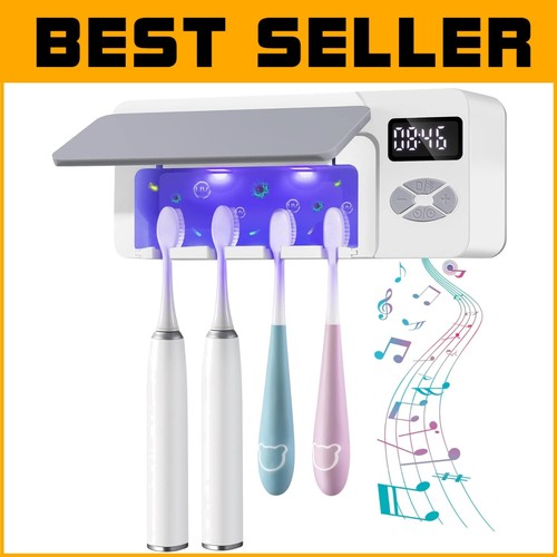 Elegant Toothbrush Organizer with UV Cleaner, Bluetooth & Shower Clock Feature