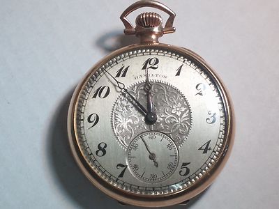 Hamilton pocket watch, 14k gold filled, runs, 912, 17 jewels, open