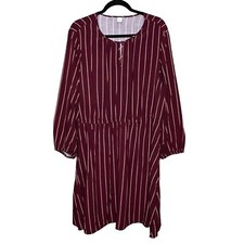 Old Navy Womens XL Long Sleeve Dress Maroon Striped Keyhole Neck