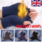 Pair Alpaca Wool Fingerless Gloves Work Thermal Mens Knitted Half Finger Mittens