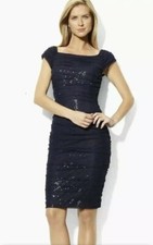 Lauren Ralph Lauren Evening Ruched Cap Sleeve Sheath Sequin Dress Blue Size 4