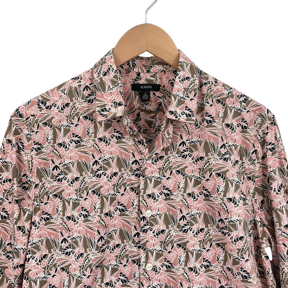 Alfani Shirt Men Small Brown Pink Floral Cotton Slim Fit Long Sleeve Button Down - Image 3 of 4