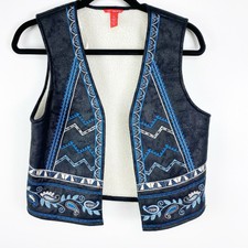 C&v Chelsea & Violet Womens Size Medium Sherpa Lined Embroidered Vest Boho