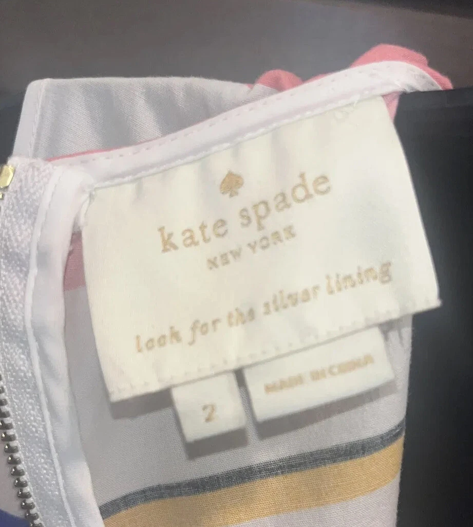 Abito Kate Spade iconico colorato berbero aderente e svasato a righe con zip posteriore esposta 2