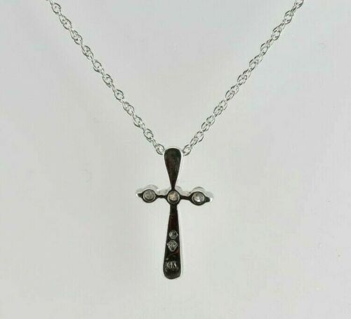 14 Karat Weißgold Diamant Kreuz auf doppelgebundener Kette um 1990 - Bild 2 von 3