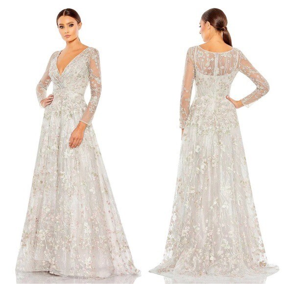 Mac Duggal 20402 Embellished Wrap Over Illusion Long Sleeve