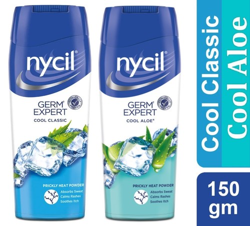 NYCIL COOL CLASSIC & ALOE VERA Talc 150g Pack Of 2 Prickly Heat Talcum ...