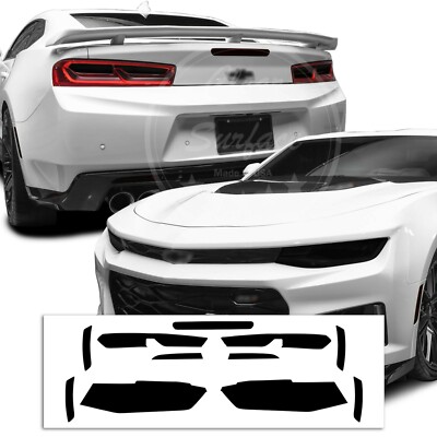 Fit 16-18 Camaro Head Tail Light Marker 3rd Brake Precut Smoke Full Tint Overlay