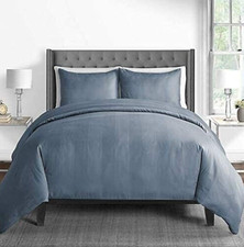 625-Thread Count Queen Duvet Cover 3-Piece Set in Blue Var Stripe 100 Cotton
