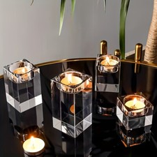 Clear Glass Tea Light Stand Large Crystal Candle Cube Bride Square Candle Holder