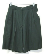VTG London Fog Wool Dark Green High Rise Pleated Baggy Shorts Women's 29