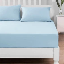 DaDa Bedding Soothing SeaFoam Pastel Blue Cotton Fitted Sheet & Pillow Cases