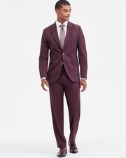  395 BRAND NEW NAUTICA Mens 38R Burgundy Stretch 2 Piece Suit With Pants 32x31