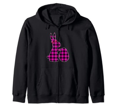Bunny Buffalo Pink Plaid Happy Easter Day 2023 Damen/Mädchen Zip Hoodiefrom JP