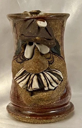 Vintage Ugly Funny 3D Face Mug, MMS Mahon Stoneware Pottery Mustache Man