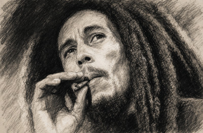 Singer and Musician Bob Marley Charcoal Sketch Print Poster Picture Photo