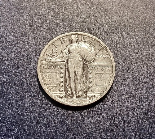 VF 1924-P Standing Liberty Quarter (Obv. strike through error)