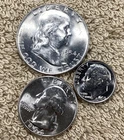 90% Silver 1954-D Half 1954-P 25c 1954-D 10c. Lot Of (3). UNC. Free Shipping.