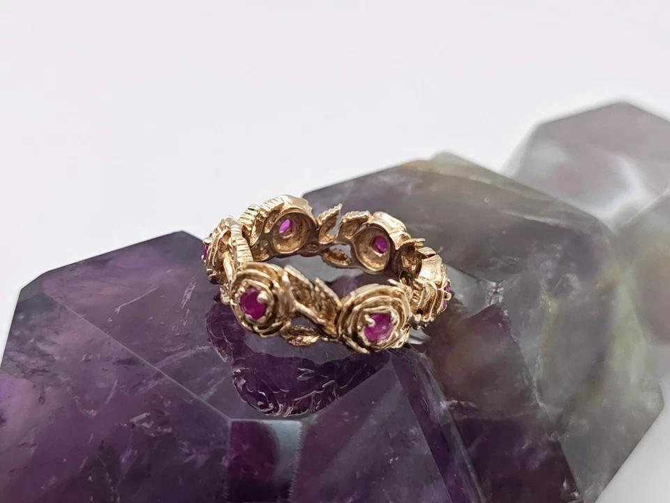 Anillo de eternidad rubí rosa real Stuart Delvin FM oro galés 18k Foto 2 de 4