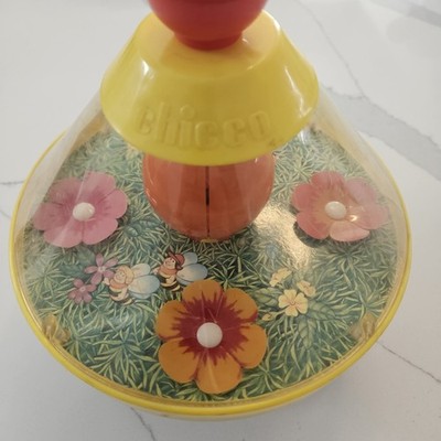VINTAGE CHICCO Tin Litho SPINNING TOP TOY FLOWERS AND BEE MADE IN ITALY Working 