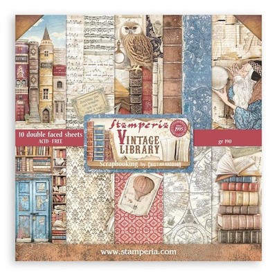 Stamperia Double-Sided Paper Pad 8''X8'' 10/Pkg-Vintage Library, 10 Designs/1 Each
