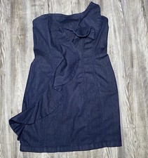 GUESS Womens Navy Ruffled Strapless Mini Evening Body Con Dress L Denim 