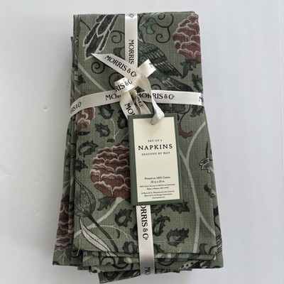 William Morris & Co Seasons By May Green Dinner Napkins Fabric Floral Birds NWT