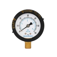 MEASUREMAN 2” Pool Filter Pressure Gauge, 60 PSI, 1/4” NPT Bottom Mo