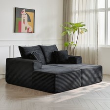 74.8" Cloud Sectional Sofa Bed with Dual Sleeper Corduroy Double Chaise Couch