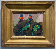 RARE 1920s Lorikeets Bird Oil by Important CaLiFoRnia Female JESSIE ARMS BOTKE
