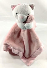 Carters White Kitty Cat Pink Security Blanket Plush Satin Trim Lovey Toy Vtg 14"