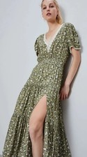 ZARA BNWT  Khaki Green Floral Tiered Midi Dress ASO Kate Royal 0097/026 MEDIUM