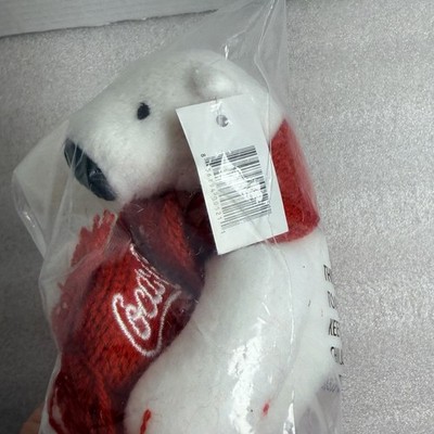 Coca-Cola Coke Mini Bear Plush Stuffed Animal White Polar Bear Red Winter Scarf 