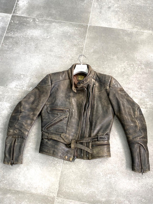 Vintage Women's IXS Racing Leather Biker Motorcycle Distressed Jacket Coat 36 S