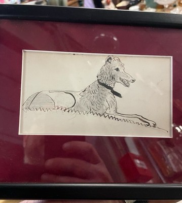 19th Century Pen & Ink Greyhound Study   By Sir John Leslie (1822 1916)