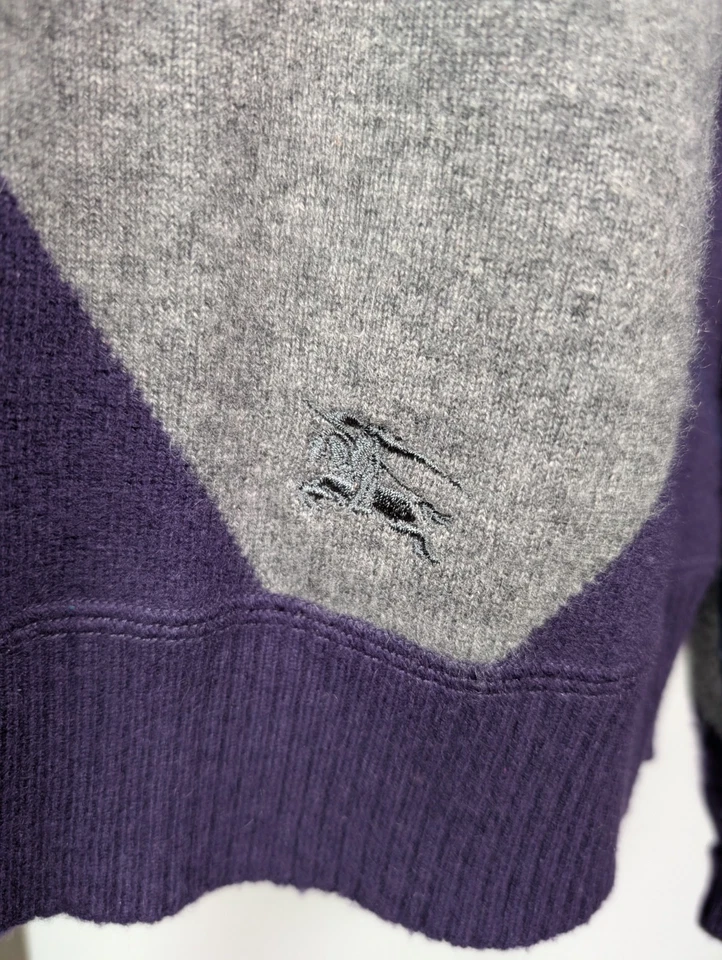 Suéter BURBERRY 100 % Cachemira Cuello Redondo Argyle Talla L Púrpura Gris Azul Foto 3 de 4