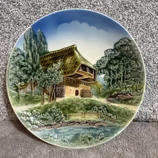 Vintage West Germany Plate Black Forest Cottage Scene 3D Relief-Style Ceramic