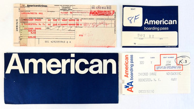 American Airlines Plane Ticket  Airplane Vintage Chicago to Rochester NY ~ 1976