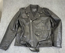 Vtg Echt Leder Mens XL Black Leather Lined Biker Motorcycle Jacket Easy Rider