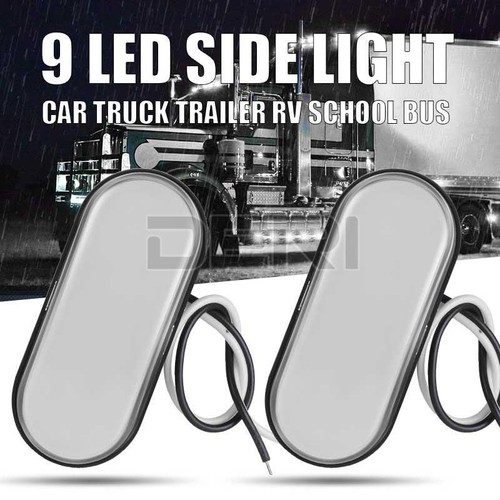 2PC White 9-LED Oval Side Marker Light Clearance Truck Trailer Waterproof 12-24V - Foto 2 di 9