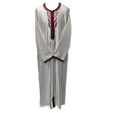 Men Moroccan Cream Long Sleeves Thobe Jubba Kandora Dishdasha