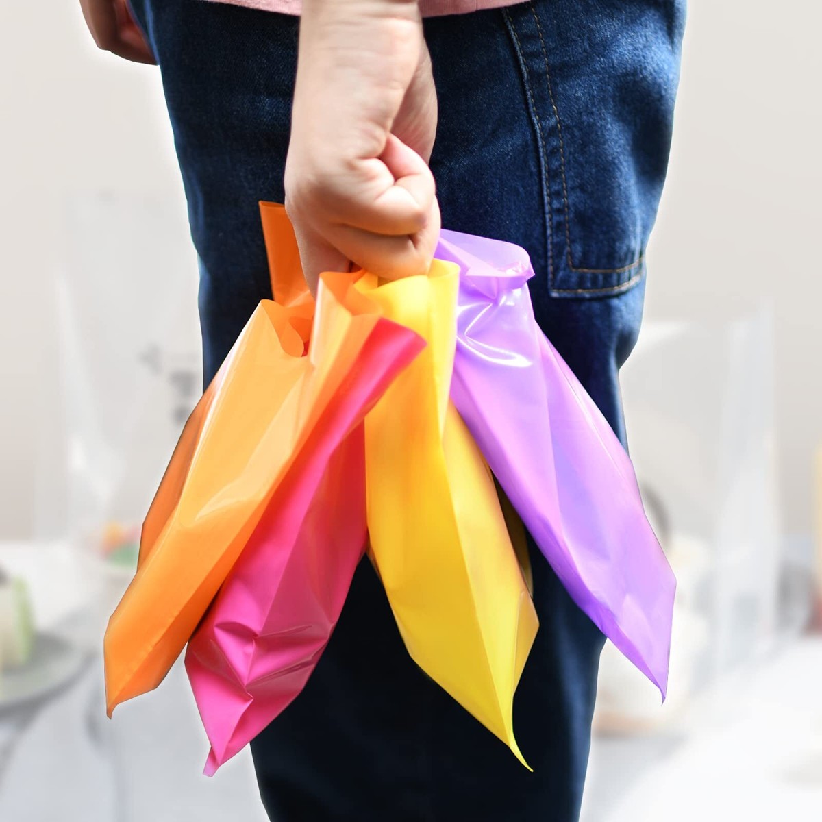 100PCS Black Thank You Gift Bags - Reusable Plastic Shopping Bags For Boutiques, Retail & Special Events (6x8 Inches)