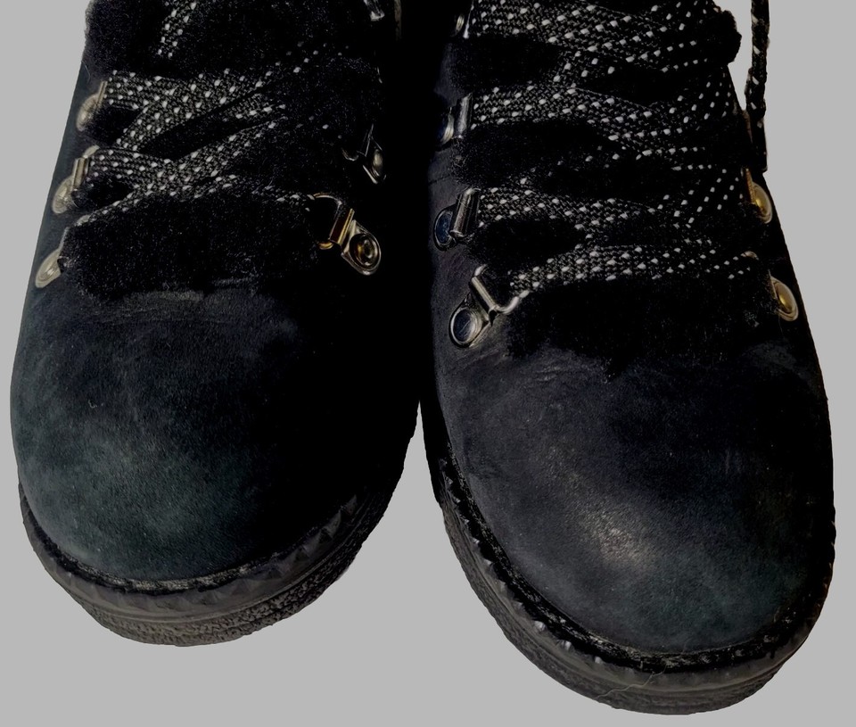 248 J Crew Nordic Black Leather Shearling Hiking Boots 7 Gorpcore