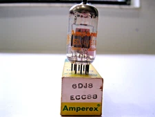 NOS AMPEREX 6DJ8/ECC88  VACUUM TUBE, W/GRAY PLATE, O GETTER,TV-7 TESTED. HOLLAND