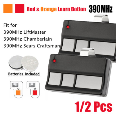 Remote Control Compatible with LiftMaster 973LM 390MHz Red/Orange Learn Button