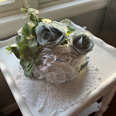 Dusty Blue Flower bouquets  -set of 2   Could Put In Vase or Carry - Wedding