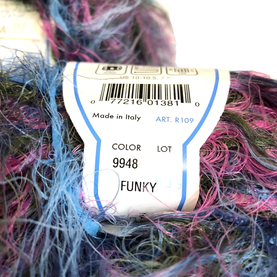 Moda Dea Chichi Yarn 4 Skeins Color #9948 Blue Green Pink Made in Italy - Image 3 of 4