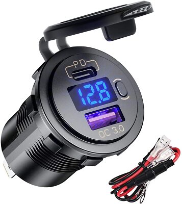 12V QC 3.0 PD USB Auto KFZ Steckdose Dual USB Ladegerät Buchse Dose KFZ Einbau